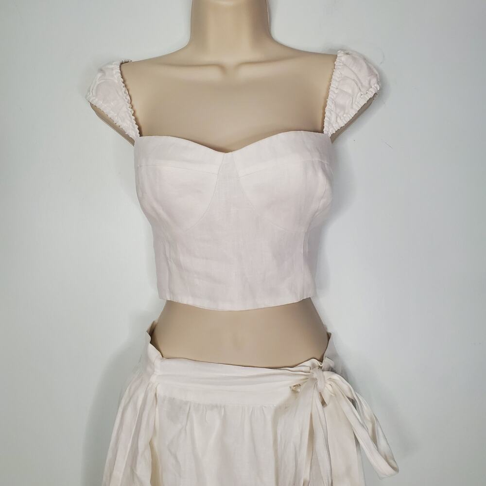 Reformation Clyde Two Piece Set 100% Linen Midi Skirt Crop Top Bustier White 10 - Picture 4 of 12